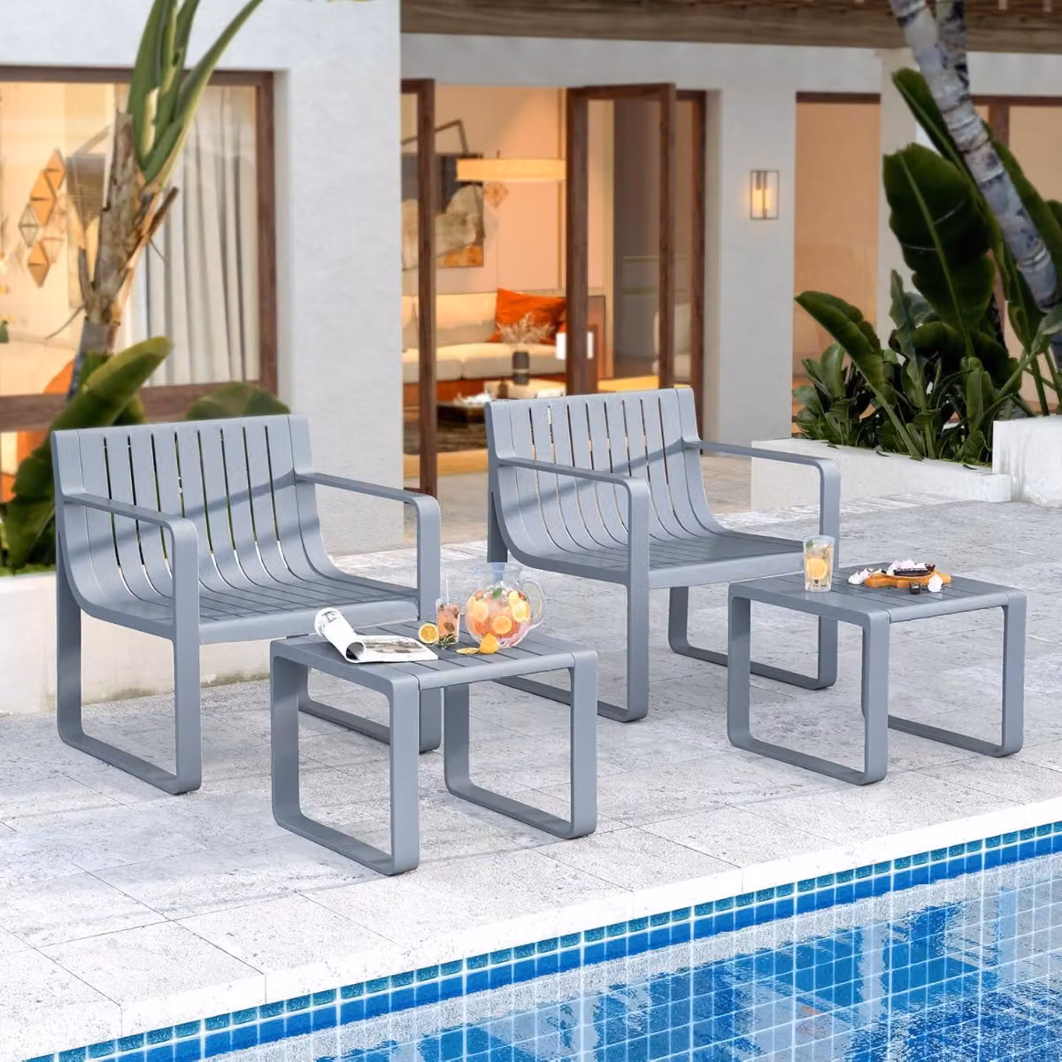 Set da giardino Costway composto da 2 pezzi con tavolino quadrato e sedie in plastica resistente alle intemperie, colore grigio opaco