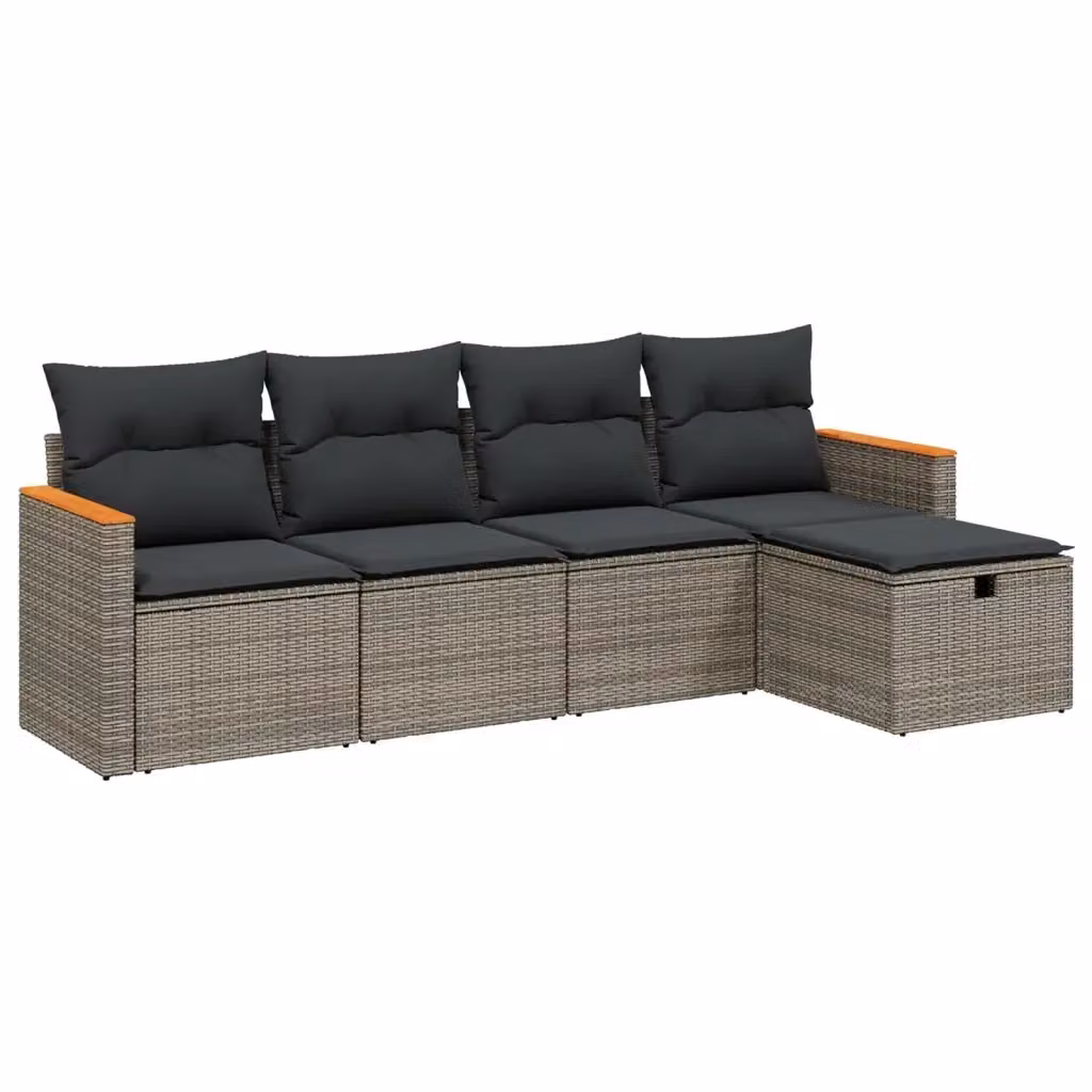 vidaXL Set Divano da Giardino a L 5 pz Grigio in Polyrattan con Cuscini Imbottiti e Rivestimenti Rimovibili – 2