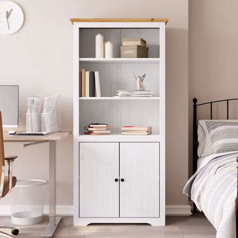 vidaXL Libreria BODO in Legno Massello di Pino, Bianco e Marrone, L: 82 cm, P: 40 cm, H: 173 cm