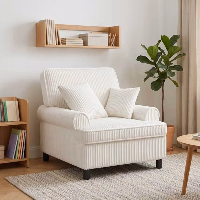 Poltrona relax XL vidaXL con cuscini in tessuto beige e bianco a righe per soggiorno e camera da letto