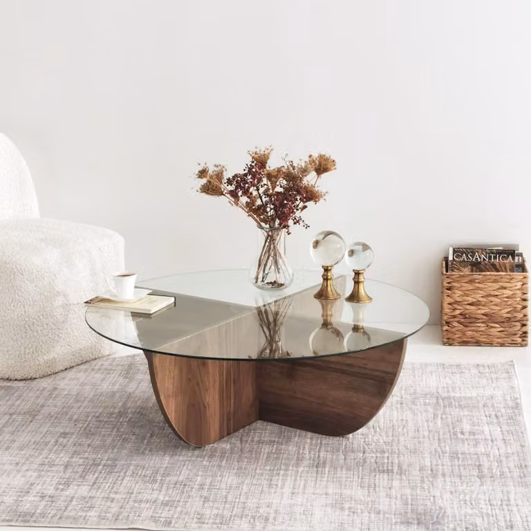 Skye Decor, Lily - Walnut, tavolini, noce, vetro, 90 x 30 x 90 cm