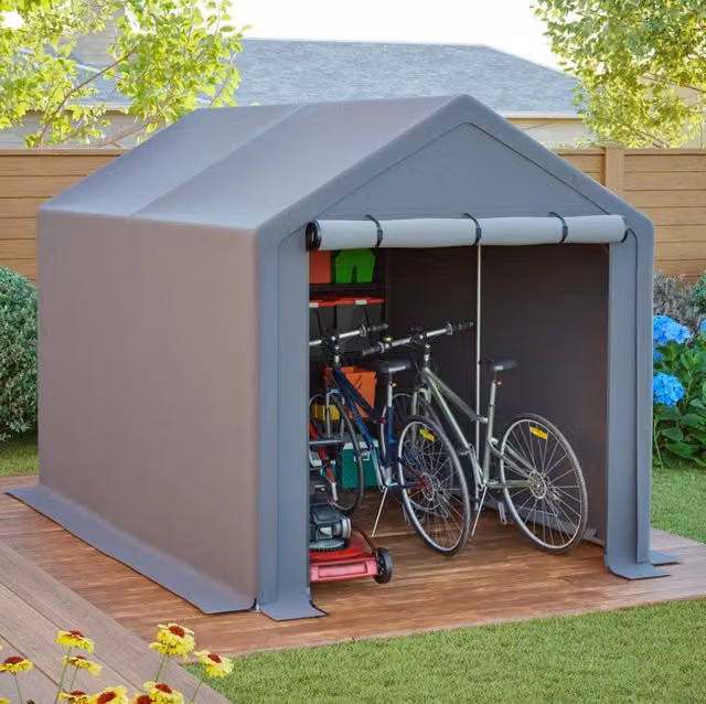 Tenda deposito ULEVR 296x190x200 cm in PE grigio scuro con struttura in acciaio zincato e porta avvolgibile