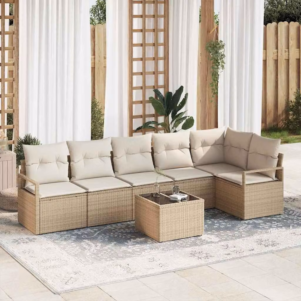 Maison Exclusive - Set da giardino composto da 7 pezzi. Divano e poltrone in rattan sintetico beige e crema