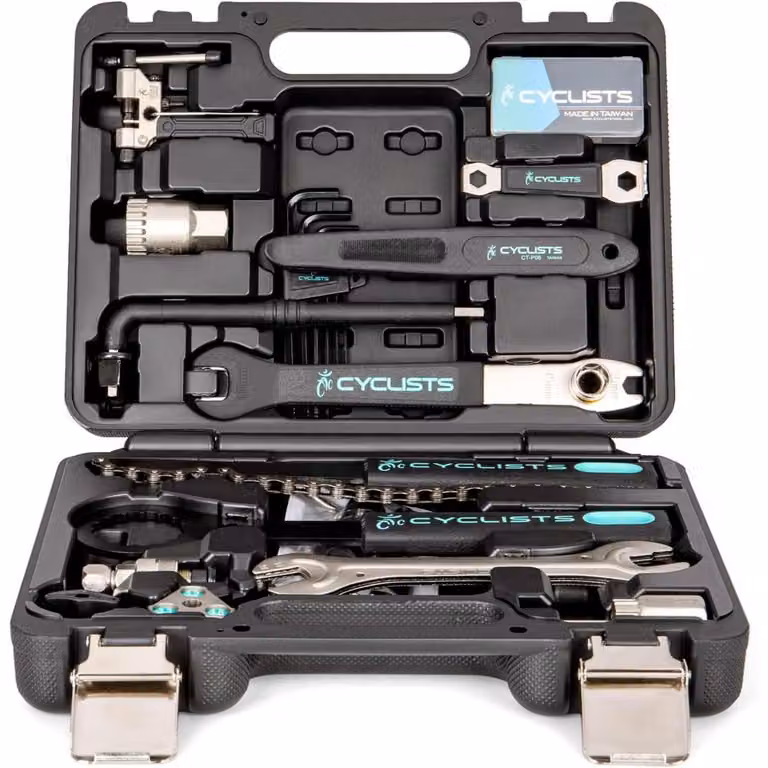 Kit di riparazione per bicicletta, composto da 22 pezzi, con custodia per attrezzi, ideale per la riparazione di pneumatici e catena