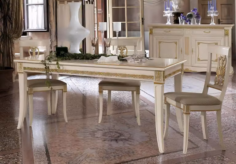 Klassischer Esstisch Tisch Holz Esszimmer Garnitur + 4x Stuhl Set Stühle Barock