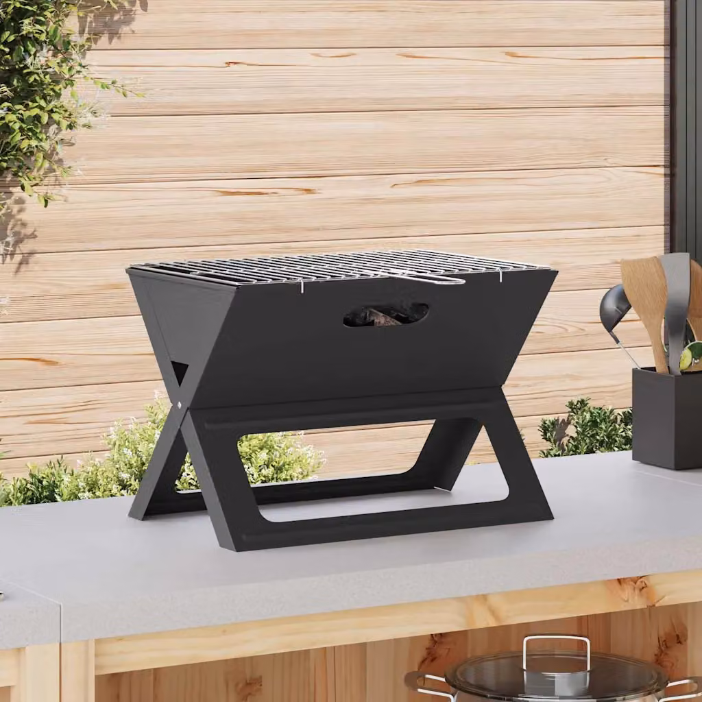 Griglia da tavolo da esterno vidaXL in acciaio nero L: 46 cm, P: 31 cm, H: 31 cm