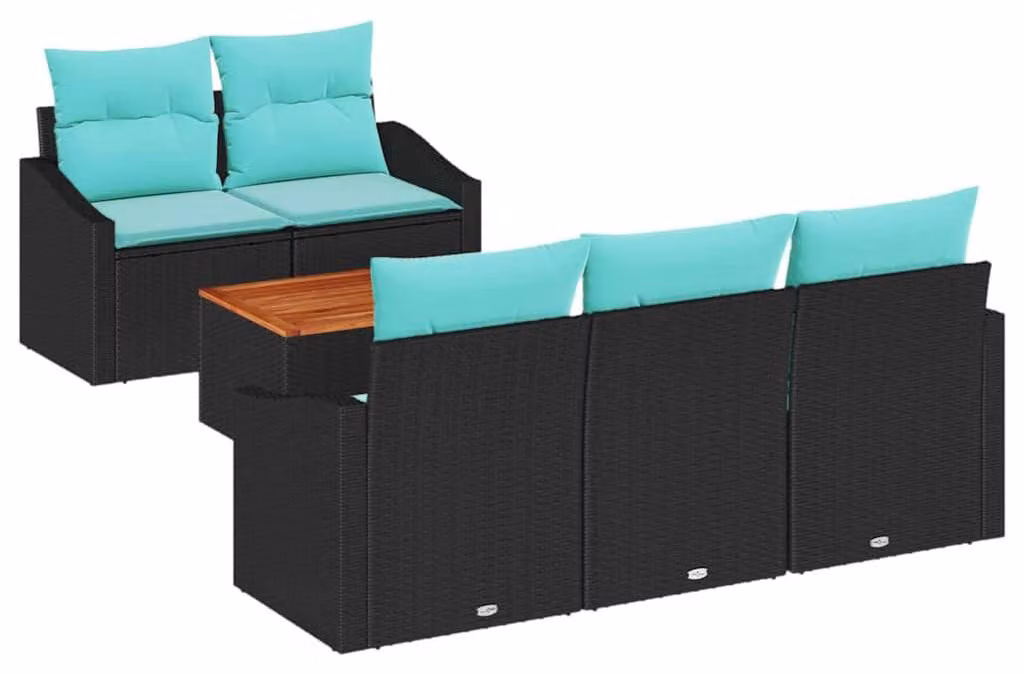 Set Divano da Giardino con cuscino 6 pcs Nero polyrattan