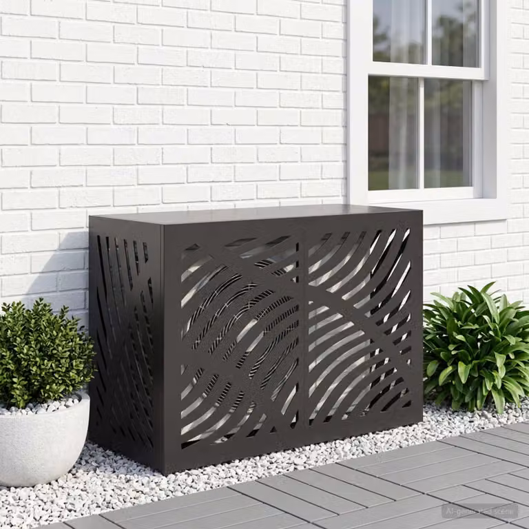 Copertura per condizionatore d'aria vidaXL in acciaio, Nero, L 90 x P 40 x H 60 cm