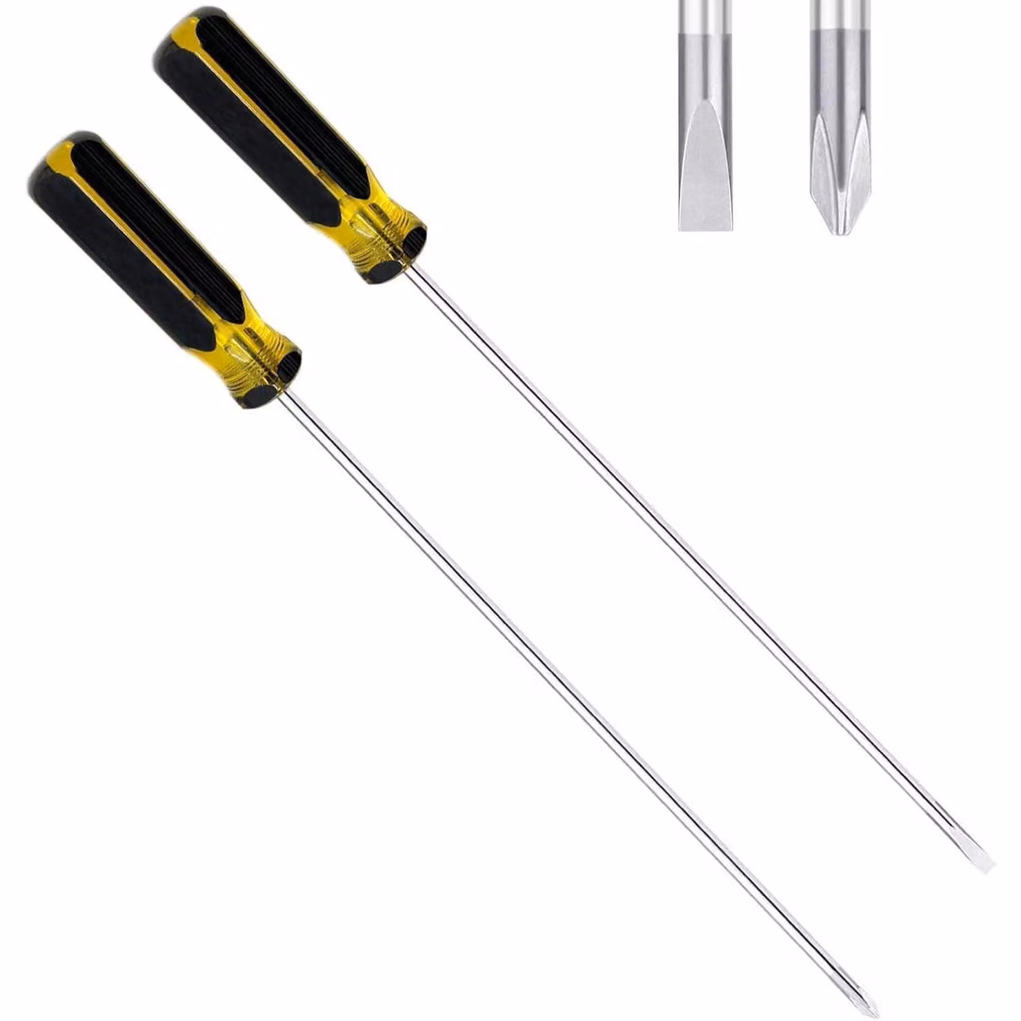 2 cacciaviti a lama lunga, magnetici, con punta a taglio e a croce, lunghezza 39 cm