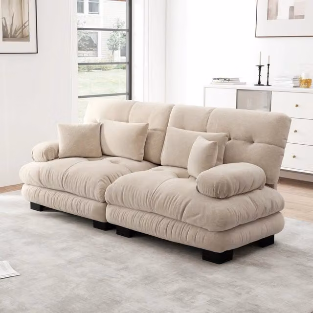 Divano modulare in chenille 220x77x81 cm; colore Light Coffee