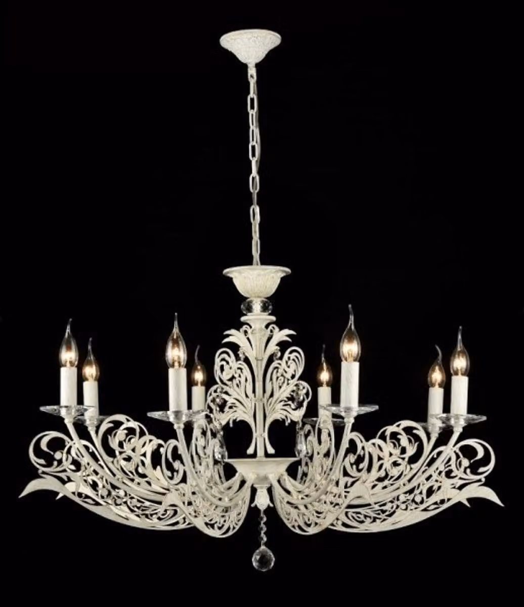 Lampadario da soffitto in stile barocco, marca Casa Padrino, con cristalli, bianco e oro, in stile antico. Diametro: 58 cm, altezza: 92 cm