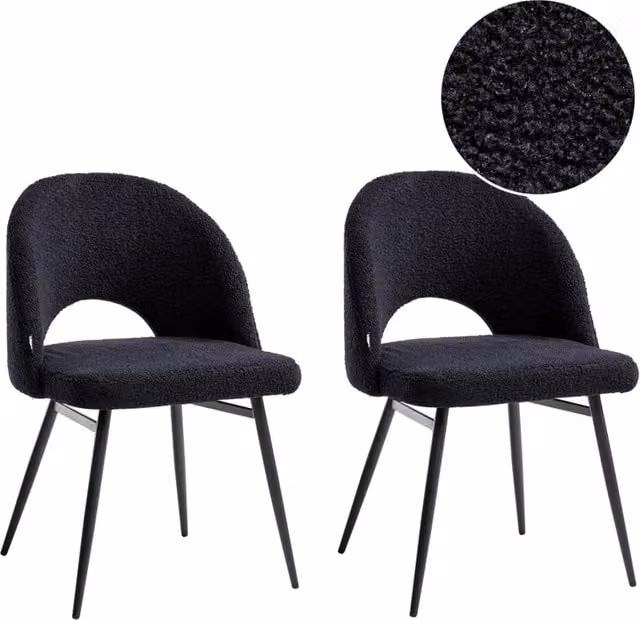 Set di 2 sedie da pranzo BELIANI in tessuto bouclé nero con braccioli e gambe in metallo in stile moderno industriale