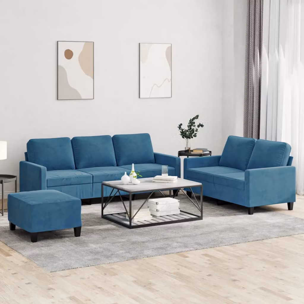 Maison Exclusive - Set divano a 3 pezzi con cuscini in velluto blu