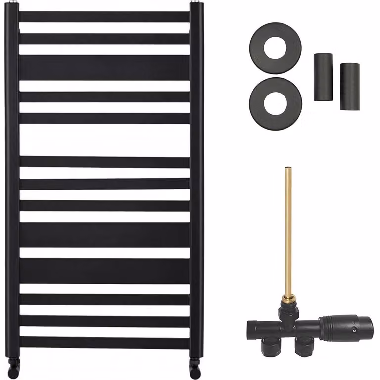 CERANO - Set di radiatori da bagno Enrico - riscaldamento centralizzato - attacco laterale a punto singolo - 467 W - nero opaco - 970 x 500 mm