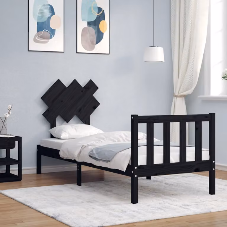 vidaXL Giroletto con Testiera in Legno Massello di Pino Nero L 190 x P 80 cm