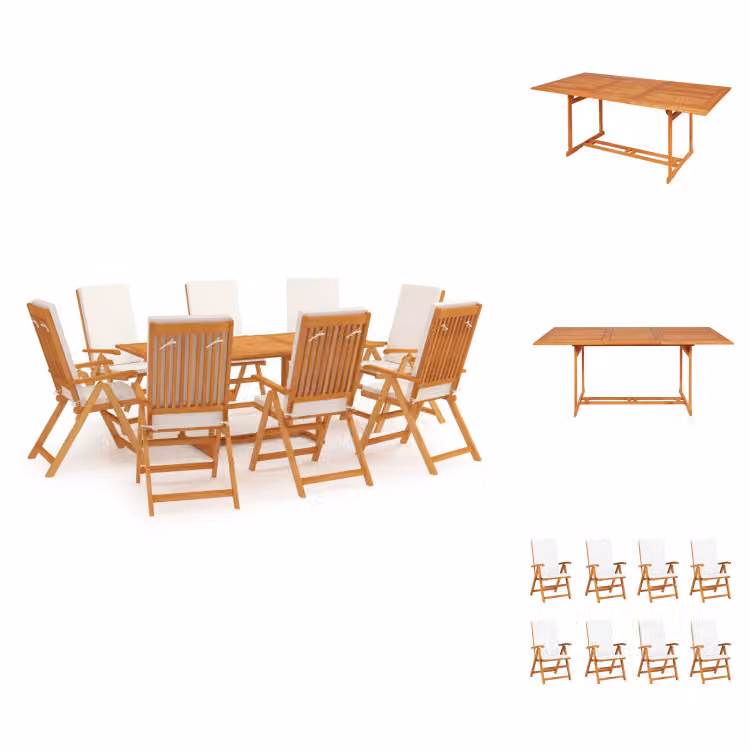 vidaXL Set da pranzo da giardino 9 pezzi con cuscini in teak massiccio - Set di mobili da giardino