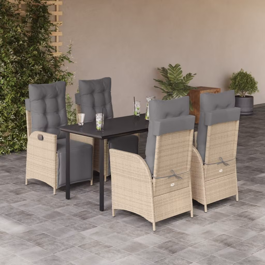 Set Pranzo da Giardino vidaXL in Polyrattan con Tavolo in Vetro e 5 Sedute con Cuscini Beige Misto – 1