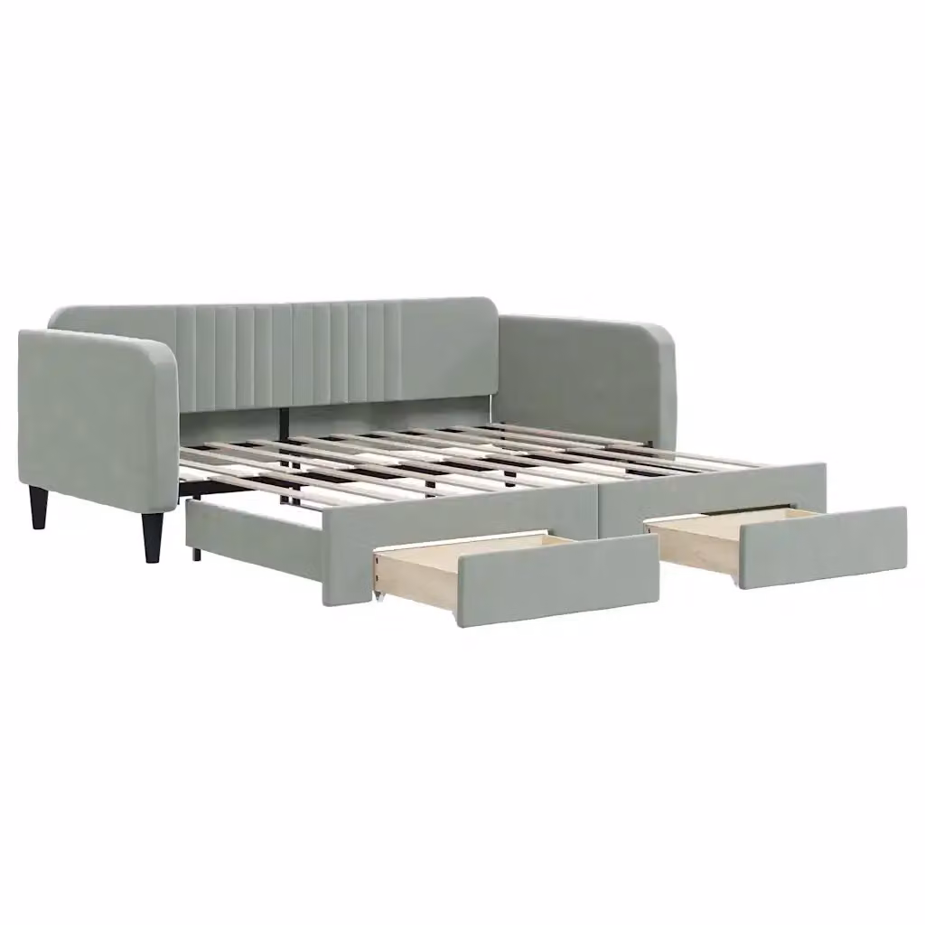 Divano Letto Estraibile con Cassetti vidaXL in Velluto Grigio L/P/H: 213 x 110 x 75 cm, Dimensioni Letto: 100 x 190 cm – 2