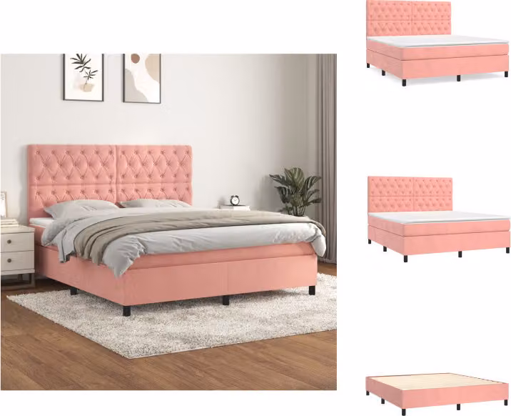 vidaXL Letto a molle con materasso rosa 160x200 cm in velluto - Letti & Reti