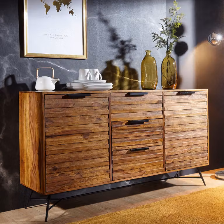 Credenza di design NISHAN 160 x 40 x 88 cm Sheesham massiccio