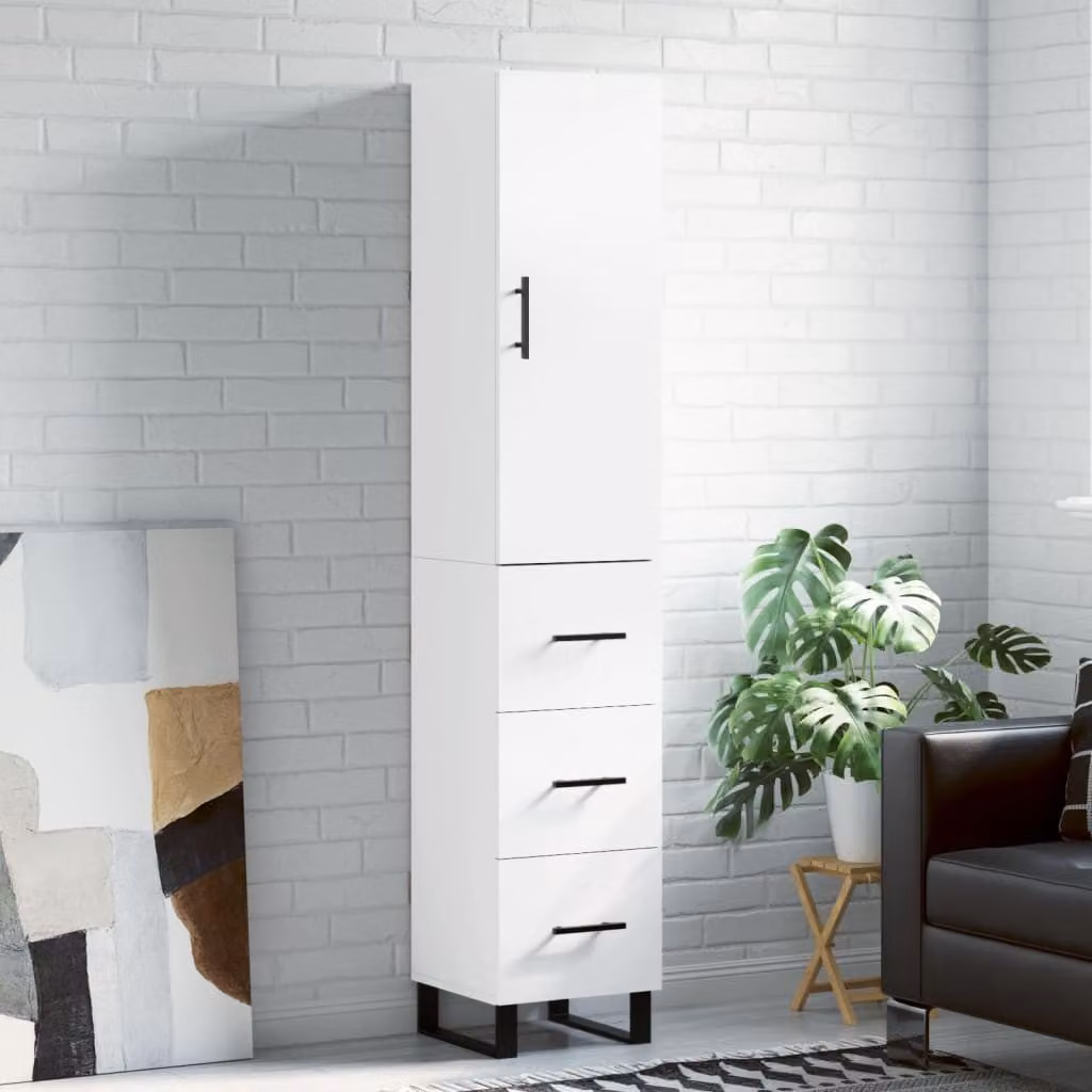 Credenza sospesa moderna vidaXL bianca con ante a battente e ripiani interni, L/P/H: 34,5 x 34 x 180 cm
