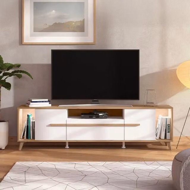 Cavour, Mobile Porta tv un Cassetto, 189x40x52h cm Beige