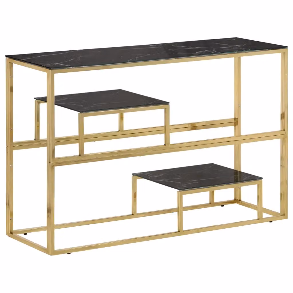 Tavolino Consolle Moderno vidaXL in Vetro e Metallo Oro e Nero con Top Rettangolari Annidabili – 2