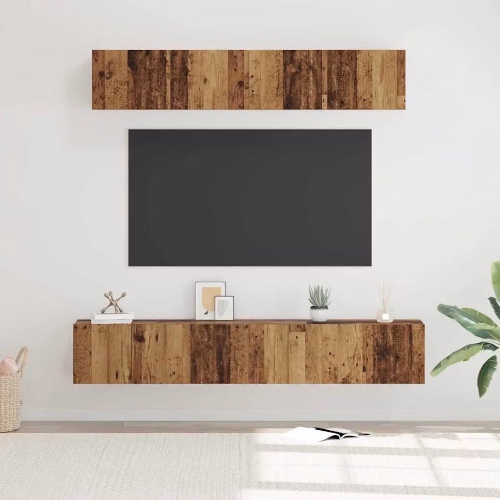 Set di 5 mobili porta TV in legno multistrato color marrone effetto legno vecchio per soggiorno – 2