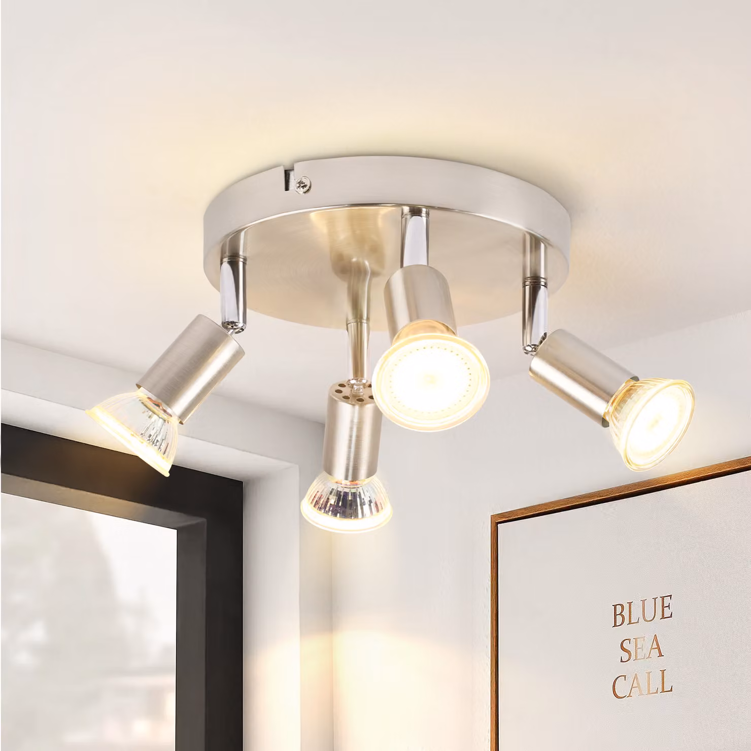 ZMH Faretto a soffitto a 4 fiamme moderno GU10 Faretto a soffitto rotondo orientabile a 350°Faretto a parete orientabile in acciaio inox soggiorno camera da letto