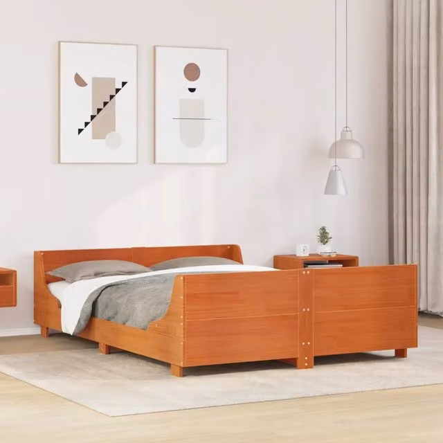 Letto senza Materasso-Struttura Letto Marrone Cera 160x200 cm in Legno di Pino 407299
