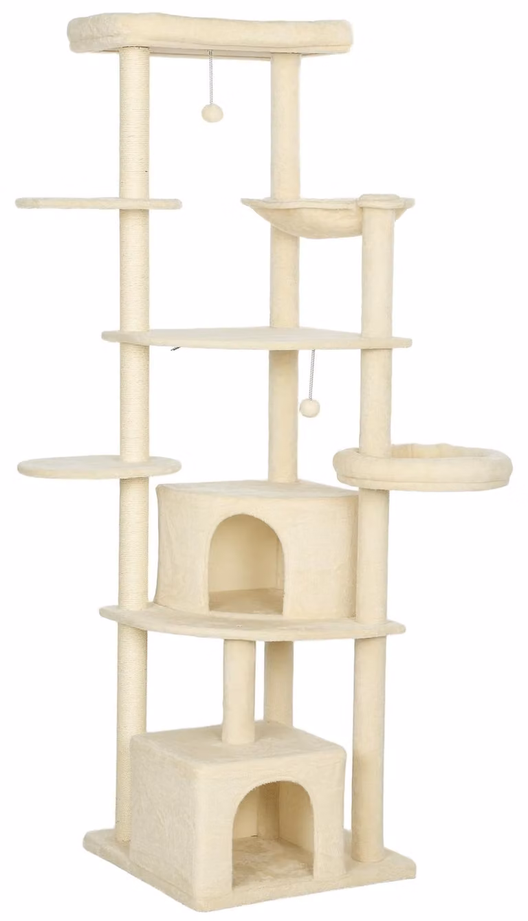 Albero per gatti, altezza 200 cm, adatto a 2-3 gatti | Colore: marrone | Dimensioni: 59x59x200 cm