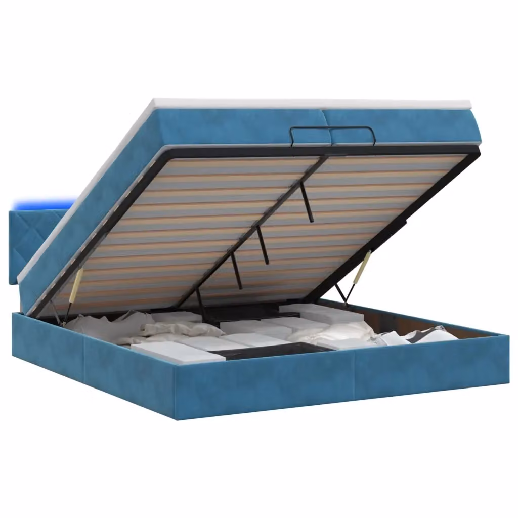 Letto Ottomano vidaXL in Velluto Blu con Materasso Ibrido, Illuminazione LED Sottostante e Porte USB, L/P/H: 200 x 200 x 88 cm – 2