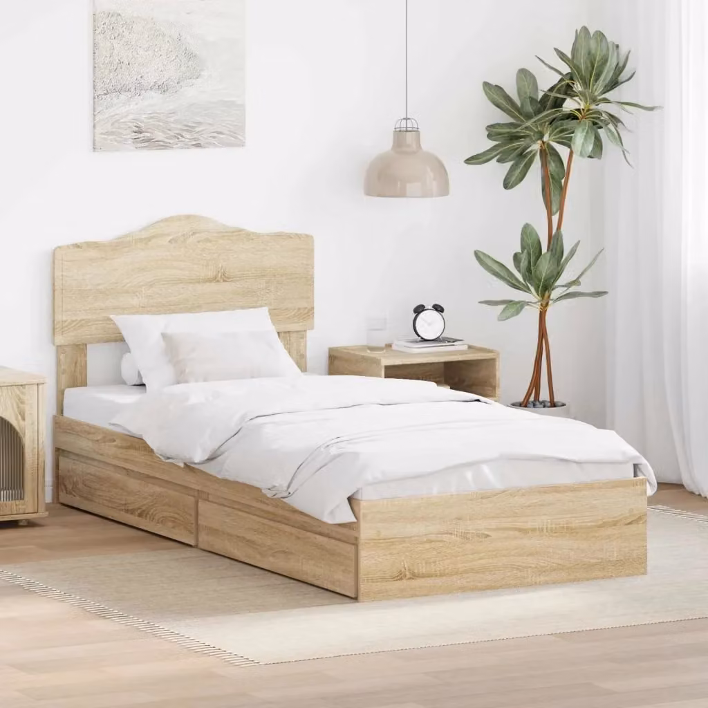 Letto singolo moderno con contenitore e cassetti in legno marrone DESIGN IN L/P/H: 140 x 70 x 196 cm – 2