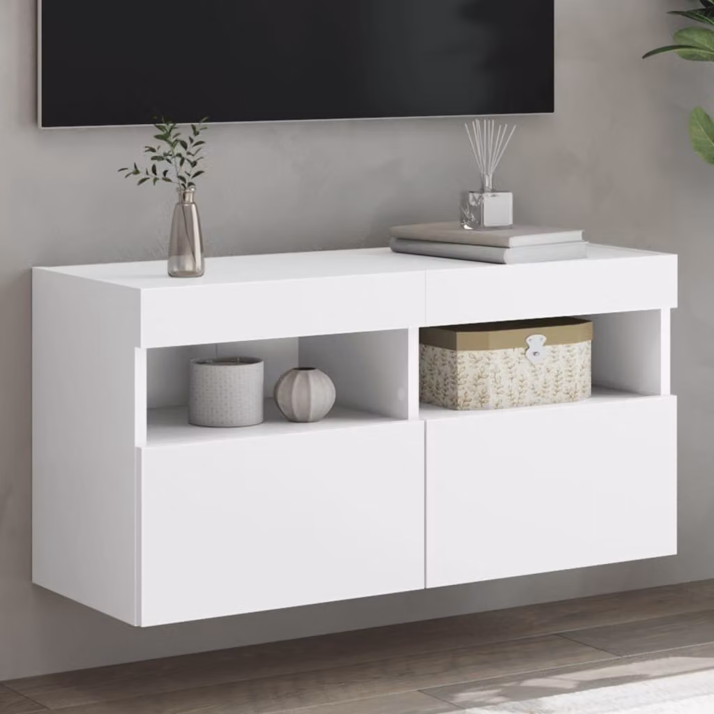 Mobile TV a parete vidaXL con luci LED integrate, bianco, L 80 cm, P 30 cm, H 40 cm