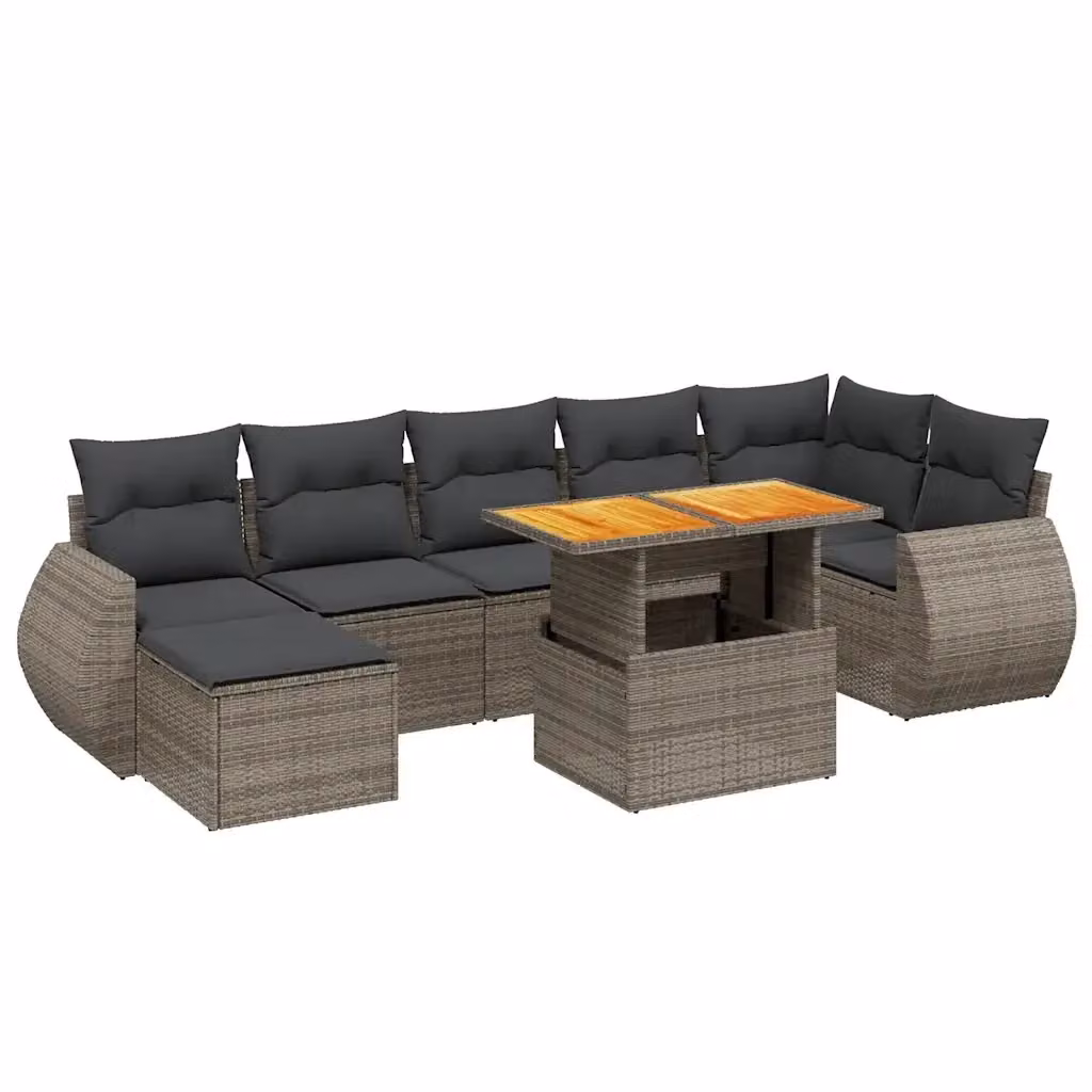 Set Divano da Giardino vidaXL 8 pz in Polyrattan Grigio con Cuscini Imbottiti e Tavolino – 2