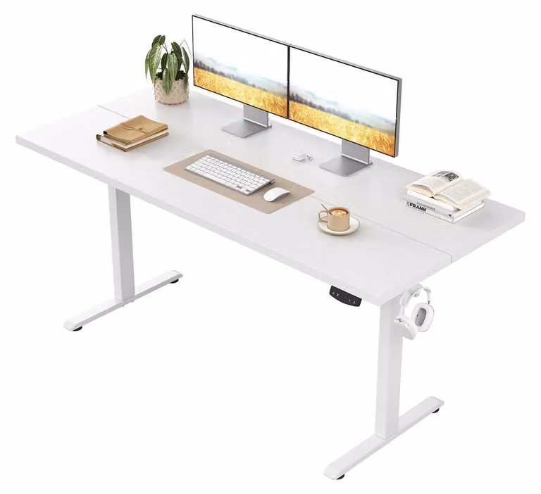 Scrivania regolabile in altezza elettricamente - Bianco - 100x60 cm - Modello "seduta-lavoro" - Struttura in legno composito