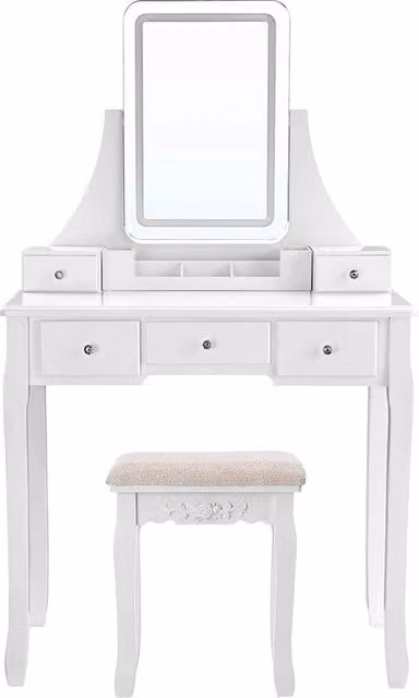 Tavolo per il trucco con illuminazione LED - 5 prese - con sgabello - 80 x 40 x 137,5 cm (l x b x h)