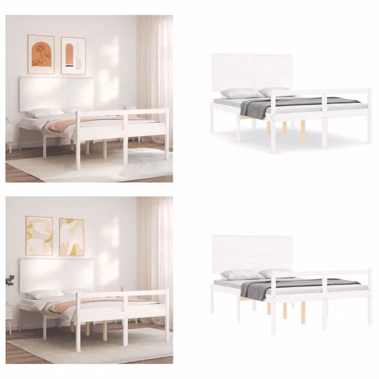 vidaXL Letto senior con testiera in legno massiccio bianco - Letto senior - Letti senior - Letto per anziani - Letti per anziani