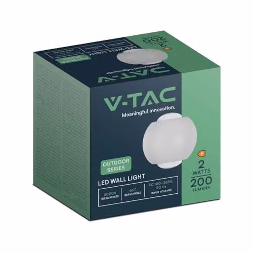 V-TAC Lampada LED da Muro Sferica 2W Doppio Fascio Luminoso Colore Bianco 4000K IP54