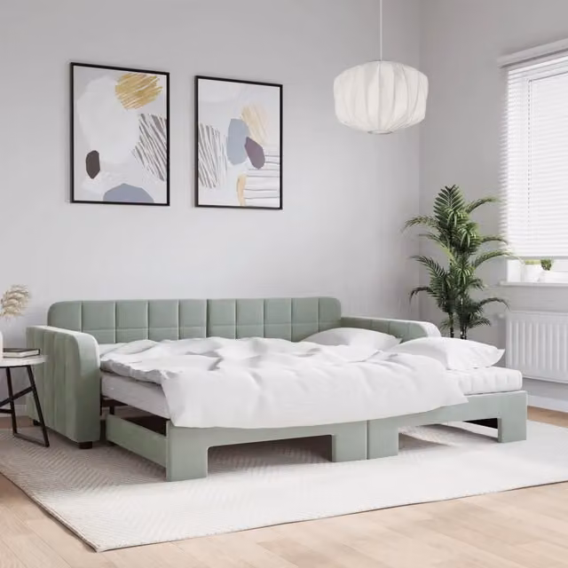 Divano Letto Estraibile Materassi Grigio Chiaro 90x200 Velluto 3196953