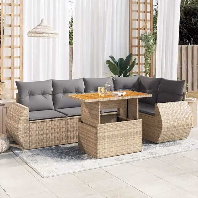 Set Divano da Giardino 6 pz con Cuscini Beige in Polyrattan 3327265
