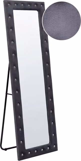 Specchio da terra BELIANI con cornice decorativa in velluto grigio e strass, design glamour, L: 50 cm, H: 150 cm