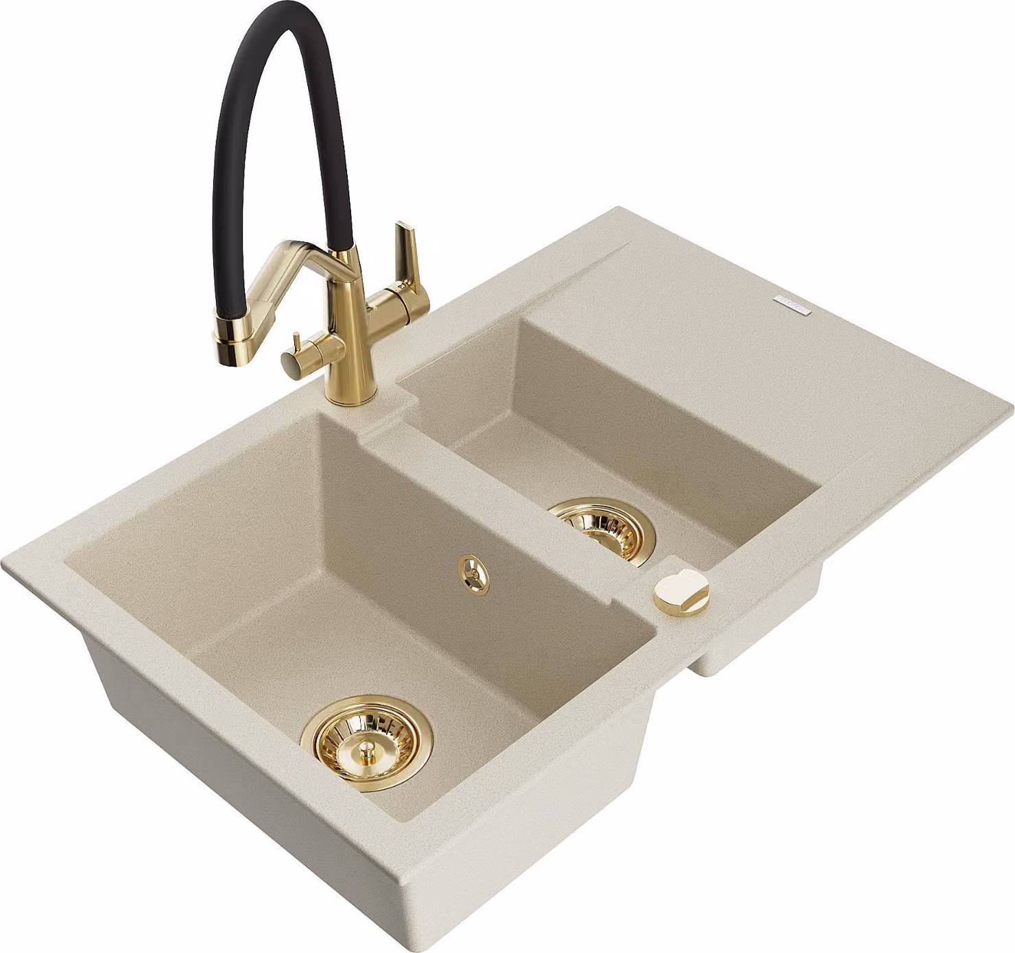 Mexen Gaspar lavello in granito a 1,5 vasca con scolapiatti e rubinetto da cucina Duo, beige - 6507-69-671701-57-G