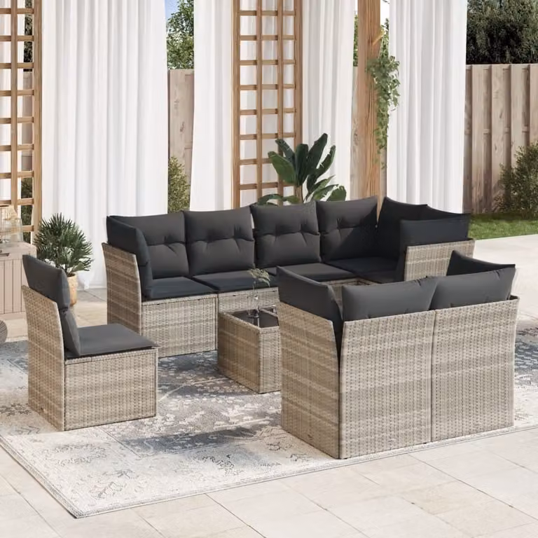 Maison Exclusive - Set Divano da Giardino 9pz con Cuscini Grigio Chiaro Polyrattan
