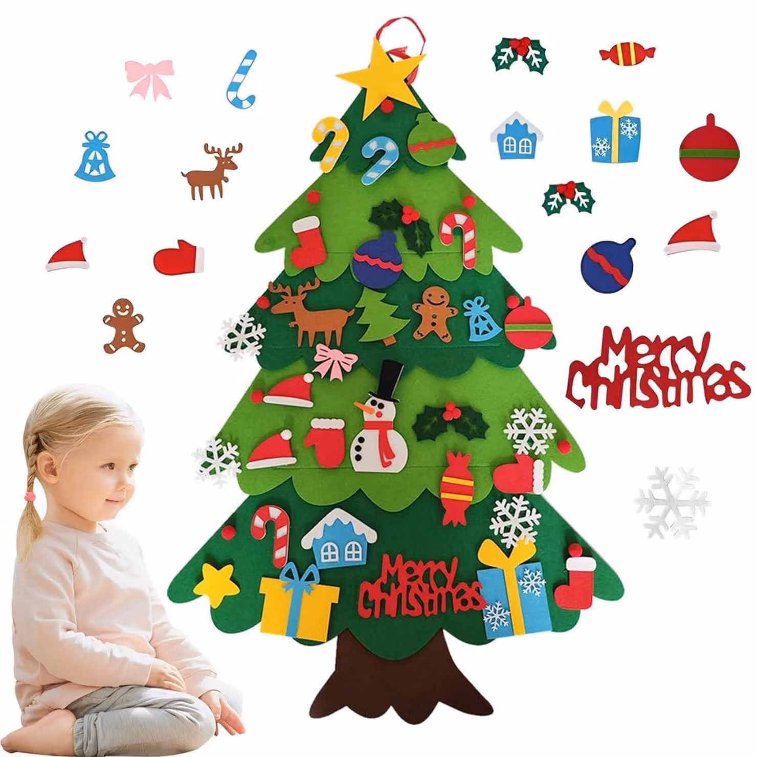 Set di decorazioni natalizie in feltro per bambini, 32 pezzi