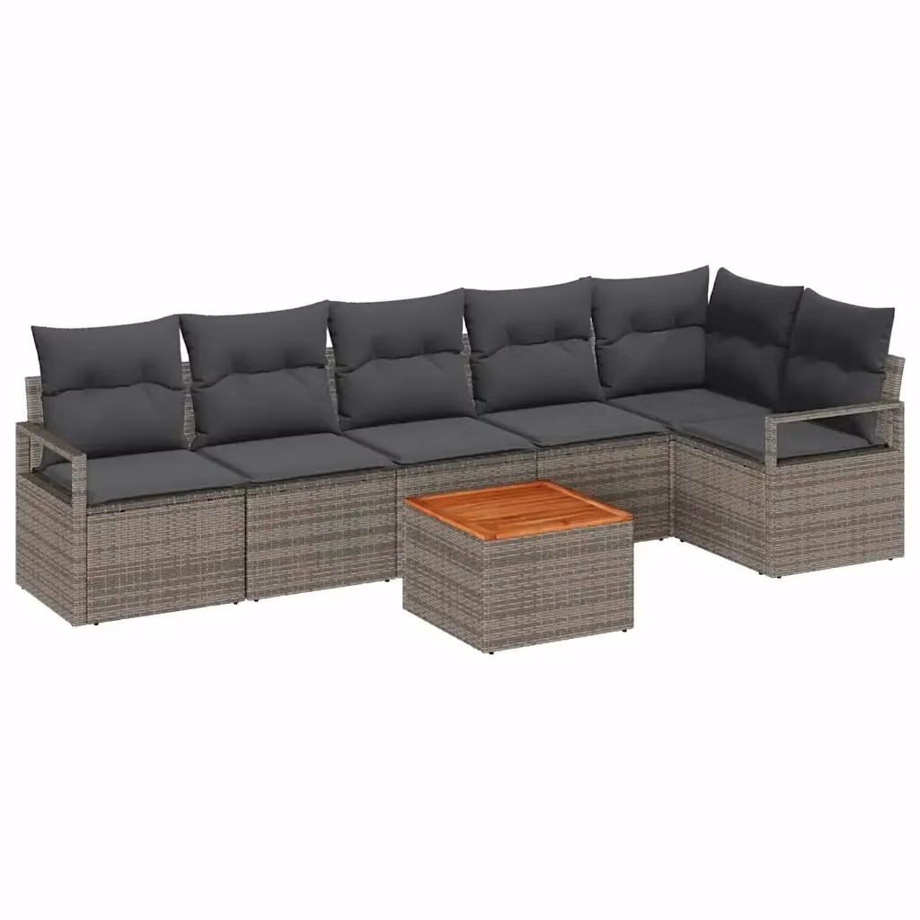 vidaXL Set Divano da Giardino a L in Polyrattan Grigio con 7 Pezzi e Cuscini – 2