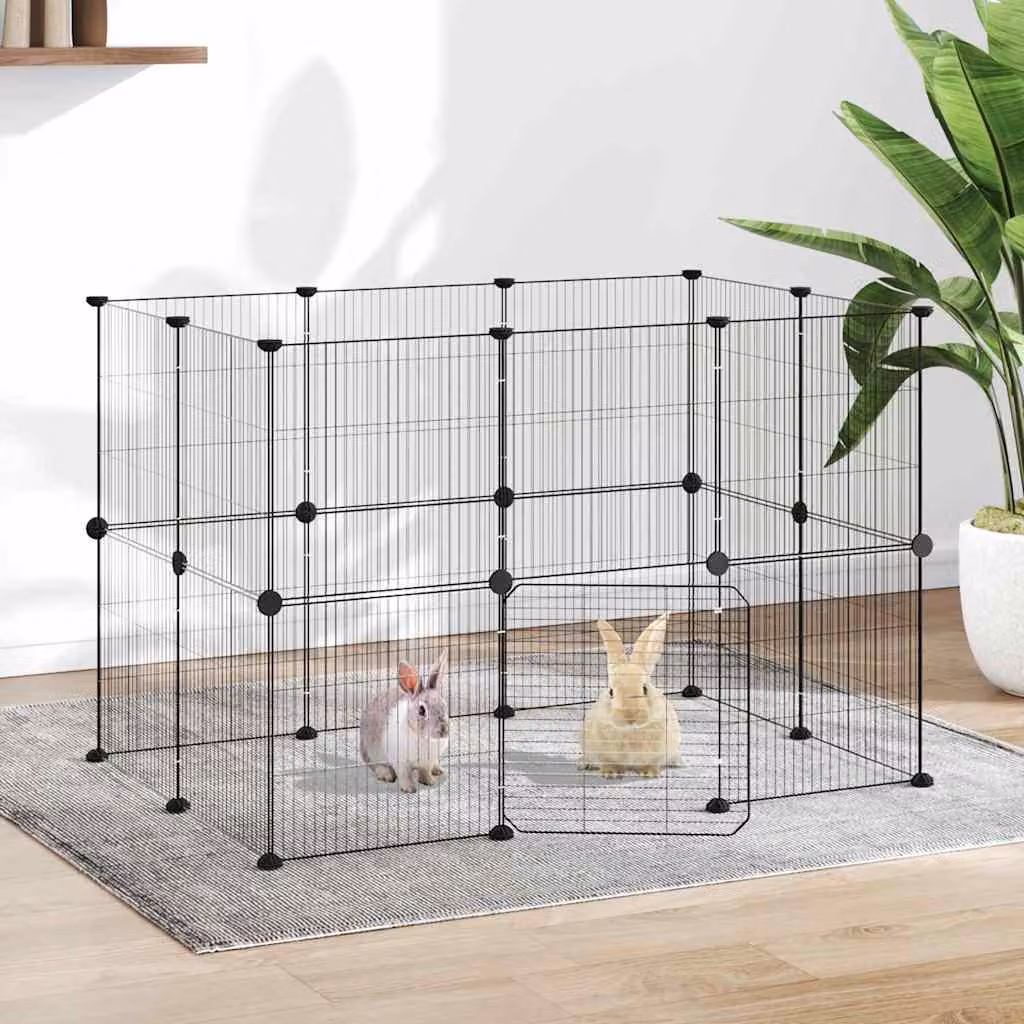 Gabbia per animali vidaXL in acciaio con 20 pannelli e porta, colore nero, L 105 cm x P 70 cm x H 70 cm