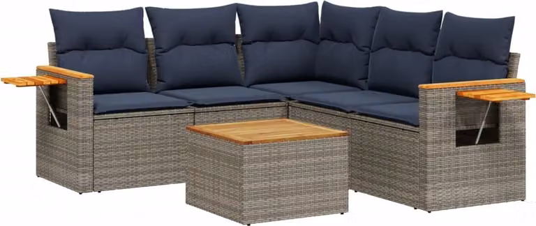 Set Divani da Giardino 6 pz con Cuscini Grigio in Polyrattan