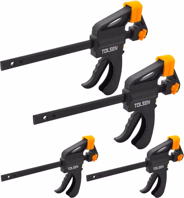 Set di 4 morsetti a cricchetto Tolsen con cuscini antiscivolo in acciaio inossidabile, colore nero, apertura 10-15 cm