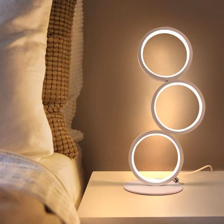 ZMH Lampada da tavolo a LED Dimmerabile Lampada da comodino moderna Lampada da tavolo ad anello in alluminio bianco